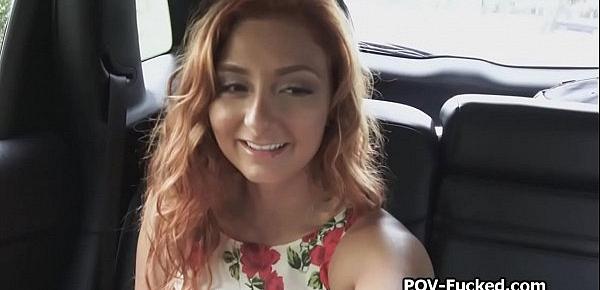  Cab driver bangs redhead teen on backseat